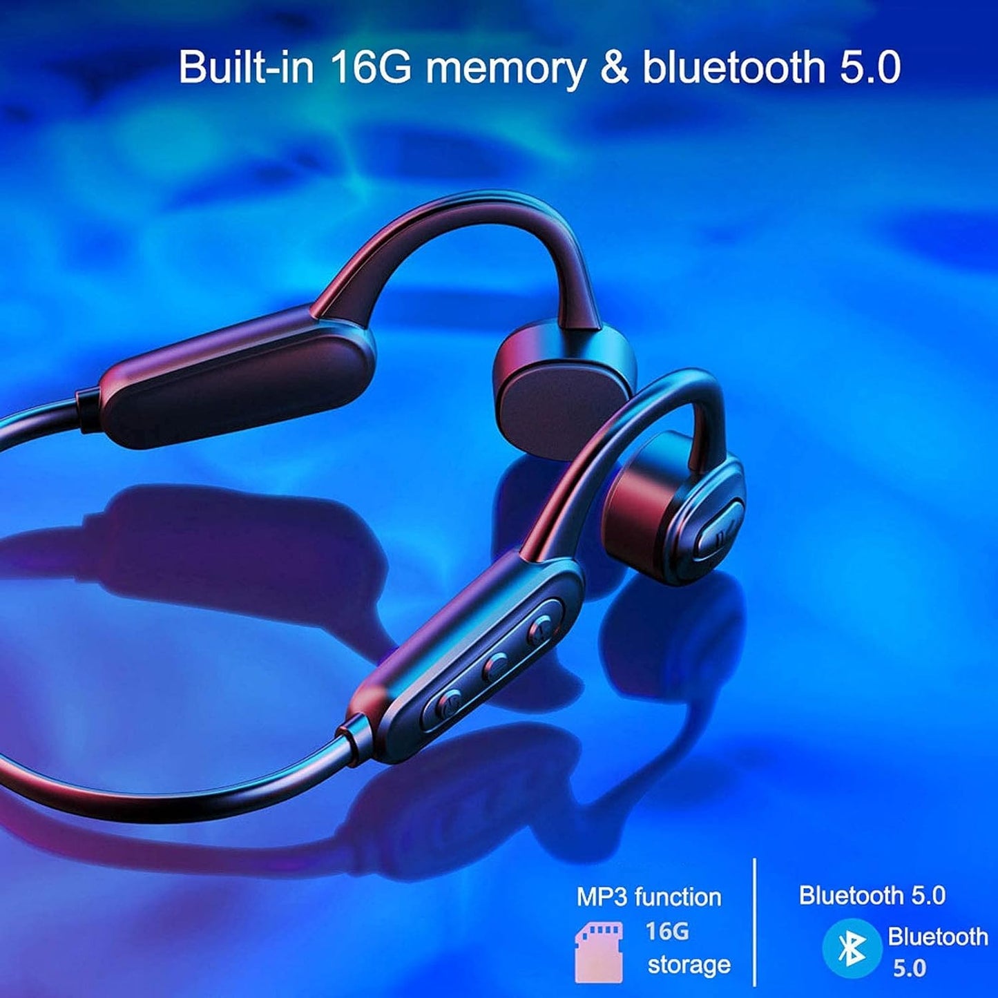 🎧【水中でも音楽を】 スイミング用 骨伝導イヤホン|IPX8防水 Bluetooth ワイヤレス|オープンイヤー型・内蔵メモリ32GB搭載(ブラック)