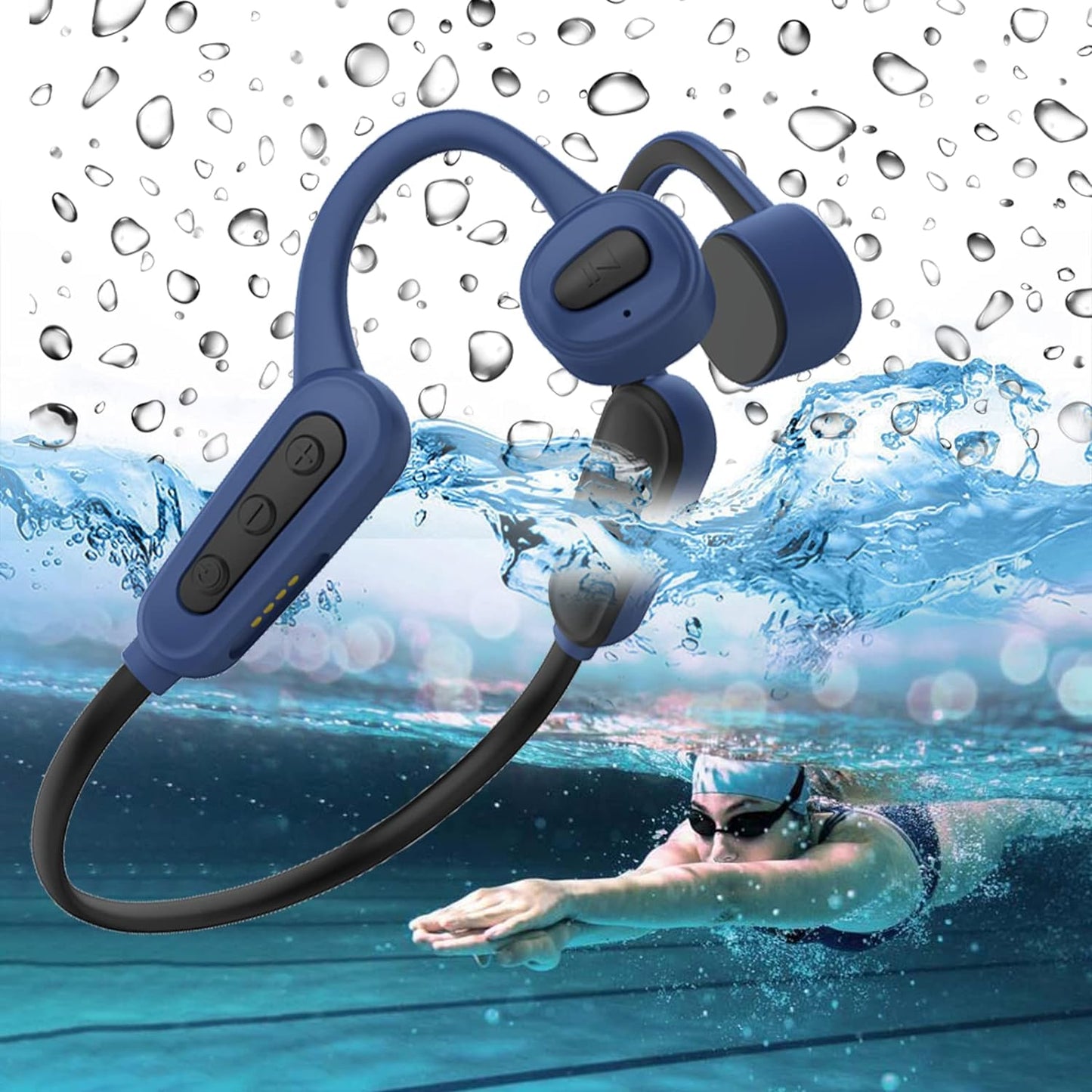 🎧【水中でも音楽を】 スイミング用 骨伝導イヤホン|IPX8防水 Bluetooth ワイヤレス|オープンイヤー型・内蔵メモリ32GB搭載(ブラック)