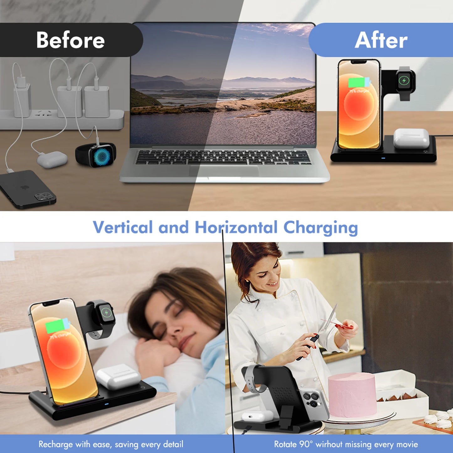 📱Appleユーザー向け 3in1ワイヤレス充電器|iPhone・Apple Watch・AirPods 同時充電対応|折りたたみ式・急速充電スタンド(iPhone 16/15/14/13/12/11 Pro Max・Apple Watch・AirPods 3/2/Pro対応)