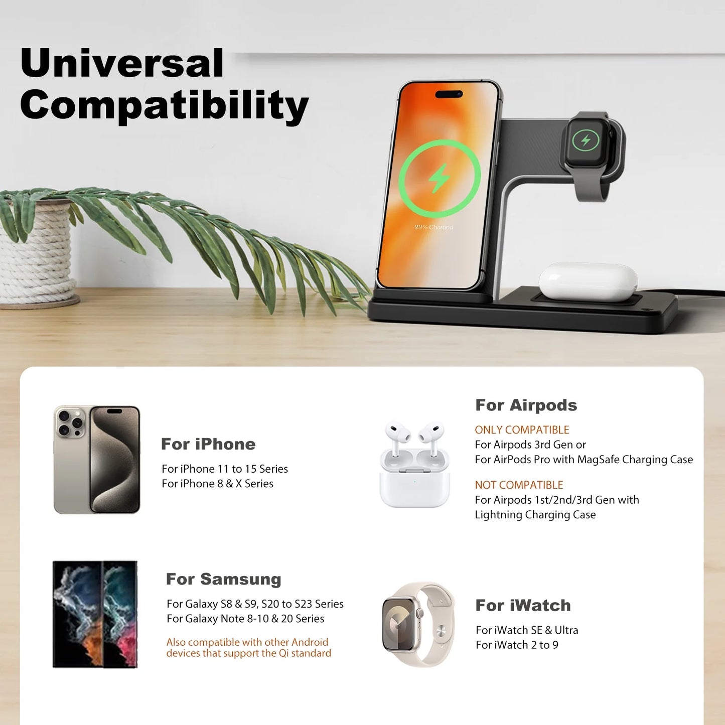 📱Appleユーザー向け 3in1ワイヤレス充電器｜iPhone・Apple Watch・AirPods 同時充電対応｜折りたたみ式・急速充電スタンド（iPhone 16/15/14/13/12/11 Pro Max・Apple Watch・AirPods 3/2/Pro対応）