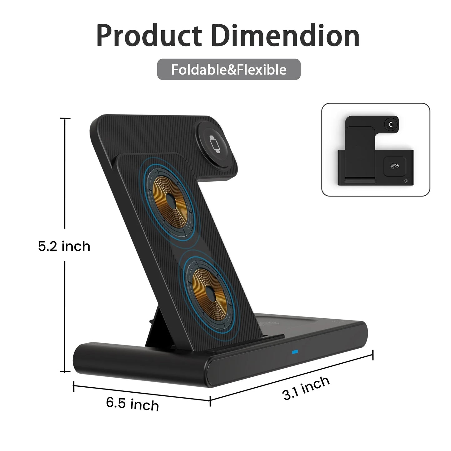 📱Appleユーザー向け 3in1ワイヤレス充電器｜iPhone・Apple Watch・AirPods 同時充電対応｜折りたたみ式・急速充電スタンド（iPhone 16/15/14/13/12/11 Pro Max・Apple Watch・AirPods 3/2/Pro対応）