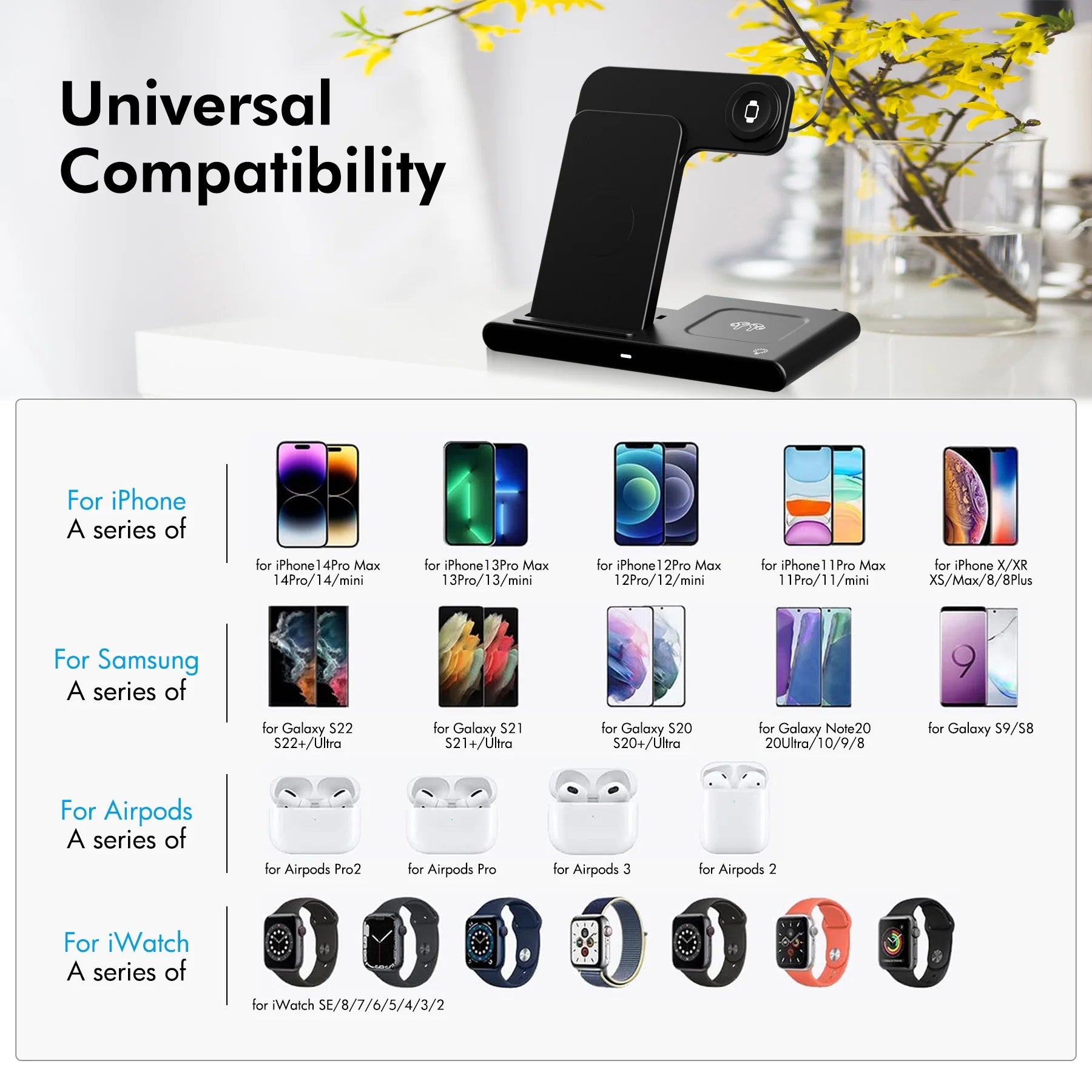 📱Appleユーザー向け 3in1ワイヤレス充電器｜iPhone・Apple Watch・AirPods 同時充電対応｜折りたたみ式・急速充電スタンド（iPhone 16/15/14/13/12/11 Pro Max・Apple Watch・AirPods 3/2/Pro対応）