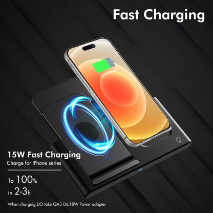 📱Appleユーザー向け 3in1ワイヤレス充電器｜iPhone・Apple Watch・AirPods 同時充電対応｜折りたたみ式・急速充電スタンド（iPhone 16/15/14/13/12/11 Pro Max・Apple Watch・AirPods 3/2/Pro対応）