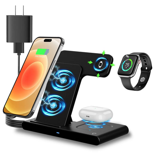 📱Appleユーザー向け 3in1ワイヤレス充電器｜iPhone・Apple Watch・AirPods 同時充電対応｜折りたたみ式・急速充電スタンド（iPhone 16/15/14/13/12/11 Pro Max・Apple Watch・AirPods 3/2/Pro対応）